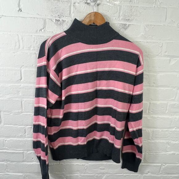 Dressbarn Women's Striped Mock Neck Pullover Sweater Black Pink Size X-Large - Picture 1 of 4